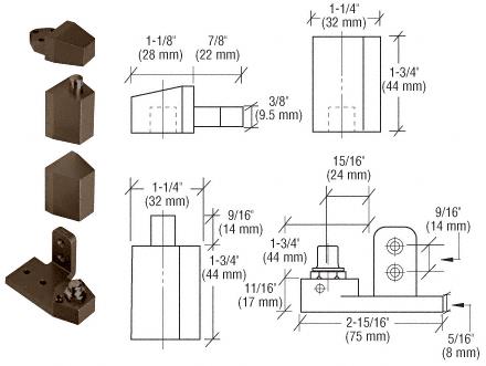 CRL Offset Duranodic Bronze Left Hand Pivot Set 1/8" Recessed