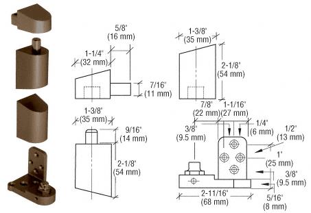 CRL Offset Duranodic Bronze Left Hand Pivot Set Flush with Frame Face