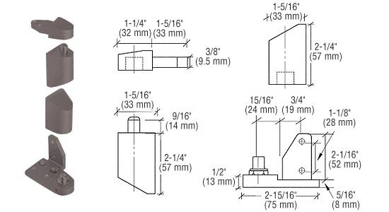 CRL Offset Duranodic Bronze Left Hand Pivot Set 1/8" Recessed