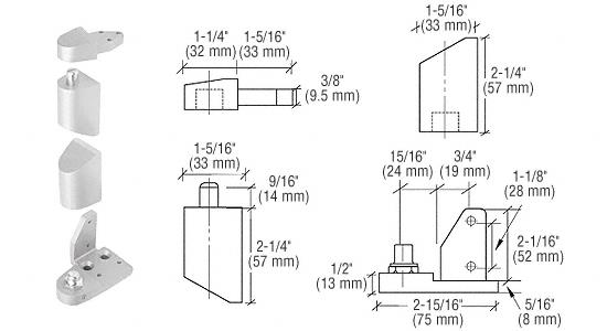 CRL Offset Satin Aluminum Right Hand Pivot Set 1/8" Recessed
