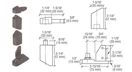 CRL Offset Duranodic Bronze Right Hand Pivot Set 1/8" Recessed
