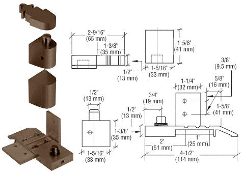 CRL Offset Duranodic Bronze Left Hand Pivot Set 1/8" Recessed