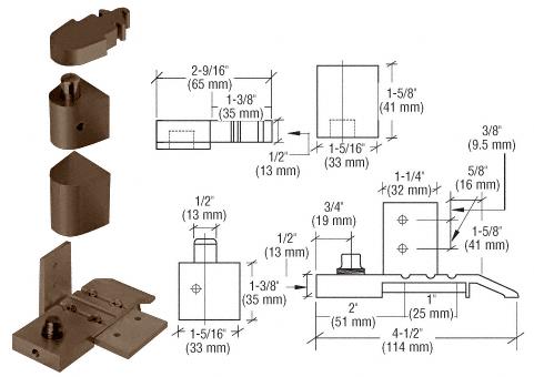 CRL Offset Dark Bronze Right Hand Pivot Set 1/8" Recessed