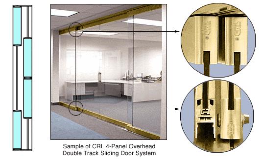 CRL Polished Brass 4-Panel Overhead Double Track Sliding Door System