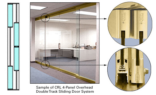 CRL Satin Brass 4-Panel Overhead Double Track Sliding Door System