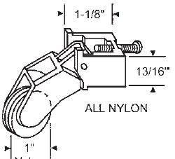 STB Sliding Screen Door Roller, Spring Tension Type, Nylon Wheel, Nylon Housing, 1" Diameter