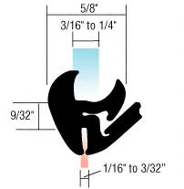 CRL One-Piece Self-Sealing Universal Weatherstrip 1/16" to 3/32" Panel  -3/16" to 1/4" Glass