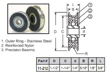 STB 1-1/2" Diameter  Steel Ball Bearing Replacement Roller, 5/16" Wide