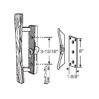 STB Sliding Glass Patio Door Handle Set, Hook Style, Keyed, Aluminum with Wood Handle, 3-15/16" Screw Holes