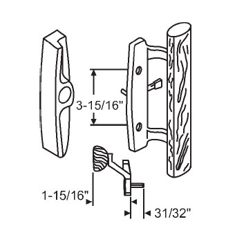 STB Sliding Glass Patio Door Handle Set, Mortise Type, Non-Keyed, Almond, 3-15/16" Screw Holes