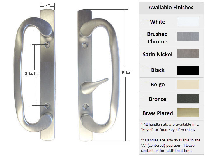 Sliding Glass Patio Door Handle Set, Mortise Type, Brushed Chrome, 3-15/16" Screw Holes