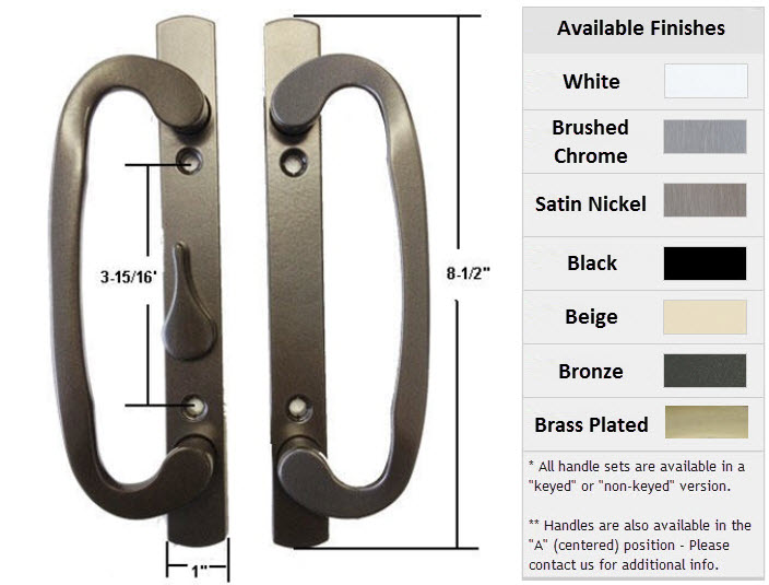 Sliding Glass Patio Door Handle Set, Mortise Type, Bronze, 3-15/16" Screw Holes, 8-1/2" Mounting Surface