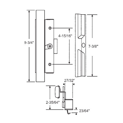 STB Sliding Glass Patio Door Handle Set, Clamp Style, Non-Keyed, Black, 4-15/16" Screw Holes