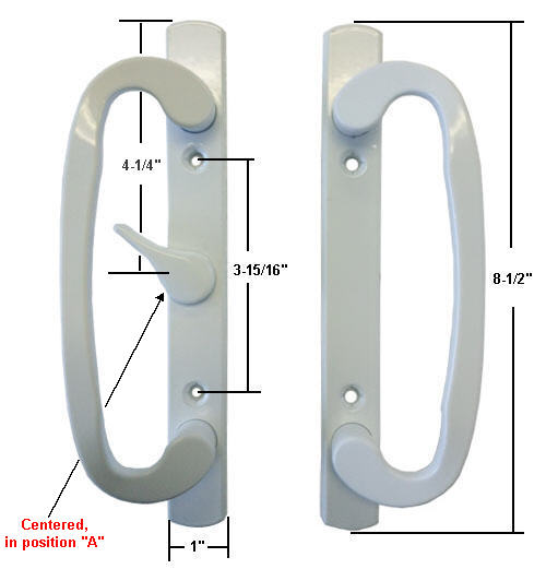 Sliding Glass Patio Door Handle Set, Mortise Type, A-Position, Non-Keyed, White, 3-15/16" Screw Holes