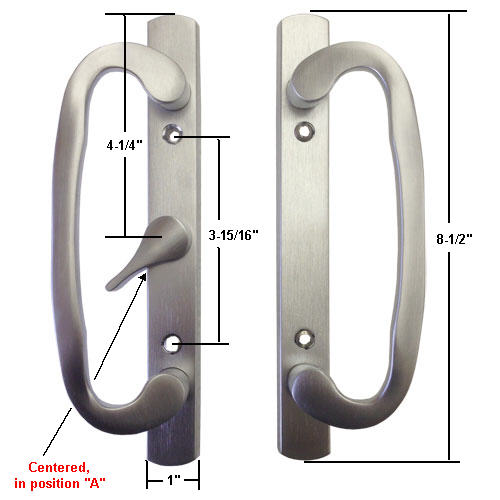 Sliding Glass Patio Door Handle Set, Mortise Type, A-Position, Non-Keyed, Brushed Chrome, 3-15/16" Screw Holes