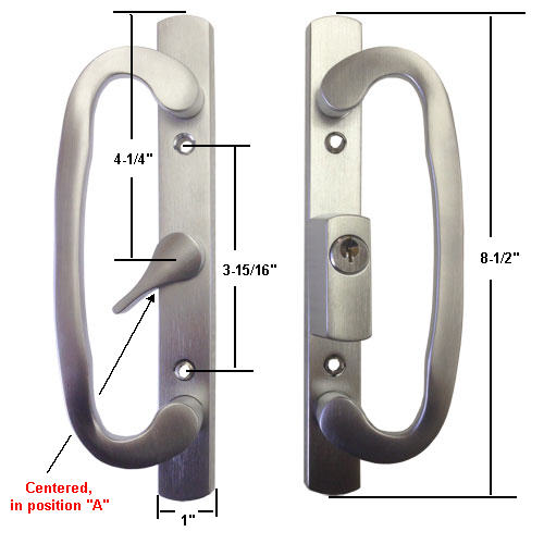 Gordon Glass&#174; Sliding Glass Patio Door Handle Set, Mortise Type, A-Position, Keyed, Brushed Chrome, 3-15/16" Screw Holes | SPECIAL ORDER