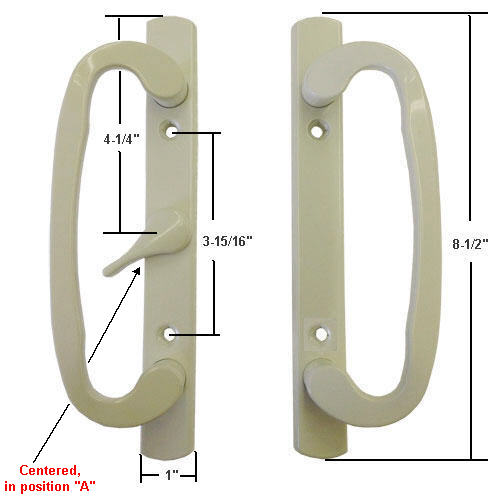 Sliding Glass Patio Door Handle Set, Mortise Type, A-Position, Non-Keyed, Almond, 3-15/16" Screw Holes