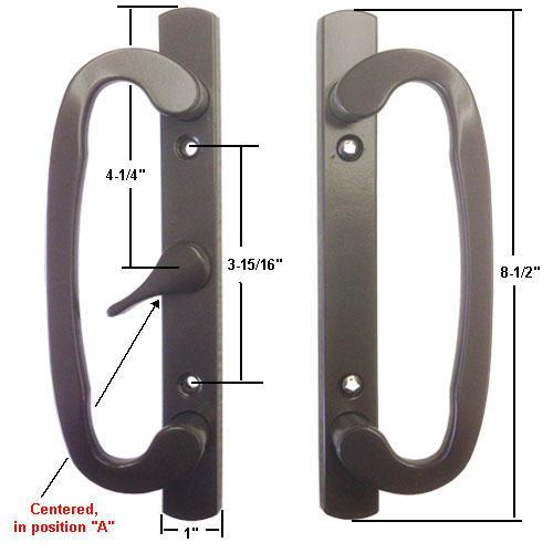 Sliding Glass Patio Door Handle Set, Mortise Type, A-Position, Non-Keyed, Bronze, 3-15/16" Screw Holes