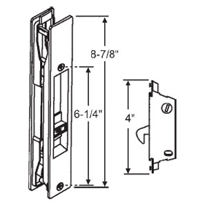 STB Sliding Glass Patio Door Handle Set, Flush Mount, Non-Keyed, Black, 6-1/4" Screw Holes