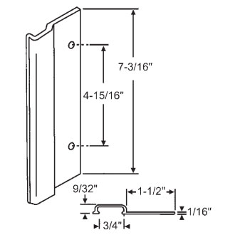 STB Sliding Glass Patio Door Outside Pull for Hook Style Handle Set, Aluminum, 4-15/16" Screw Holes