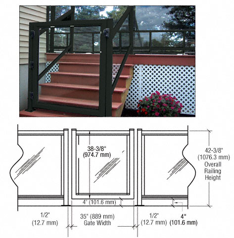 CRL Matte Black 36" 100 Series Aluminum Railing System Gate for 1/4" to 3/8" Glass