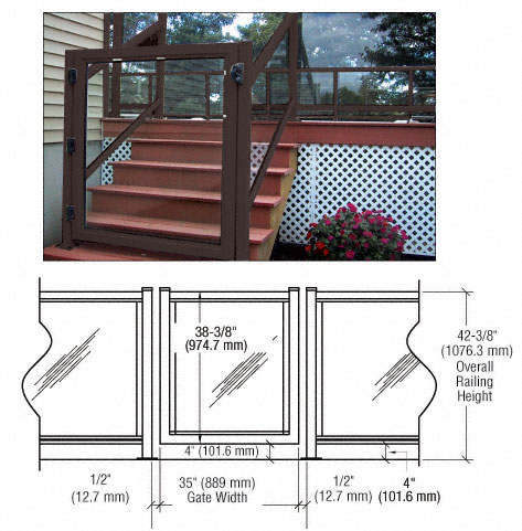 CRL Matte Bronze 36" 100 Series Aluminum Railing System Gate for 1/4" to 3/8" Glass