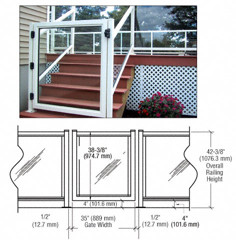 CRL Sky White 36" 100 Series Aluminum Railing System Gate for 1/4" to 3/8" Glass