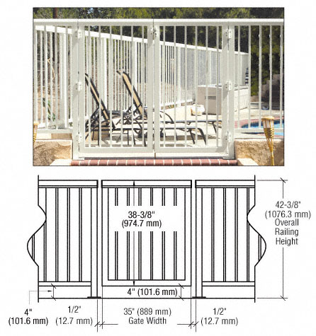 CRL Oyster White 36" Aluminum Railing System Gate With Picket for 1/4" to 3/8" Glass