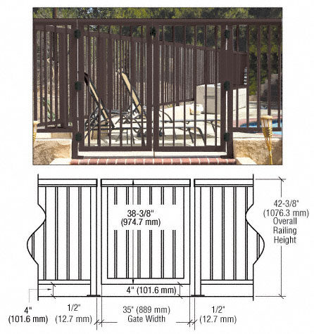 CRL Matte Bronze 36" Aluminum Railing System Gate With Picket for 1/4" to 3/8" Glass