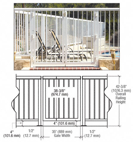 CRL Sky White 36" Aluminum Railing System Gate With Picket for 1/4" to 3/8" Glass