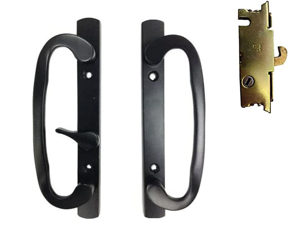 Sliding Glass Patio Door Handle Kit with Mortise Lock, B-Position, Black, Non-Keyed
