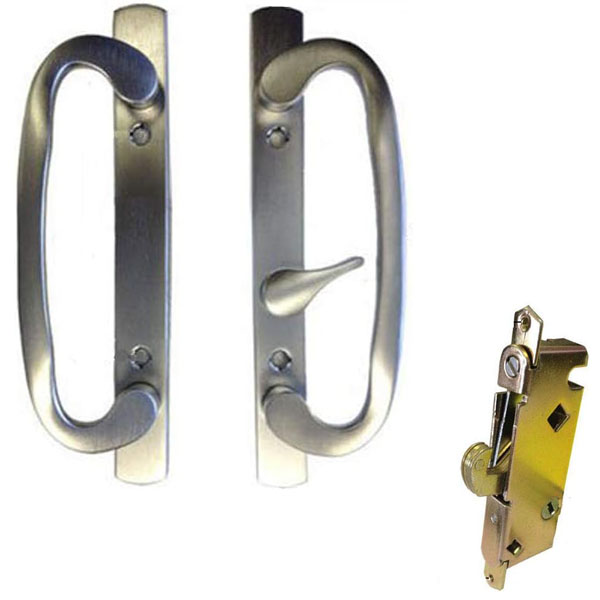Sliding Glass Patio Door Handle Kit with Mortise Lock, B-Position, Brushed Chrome, Non-Keyed