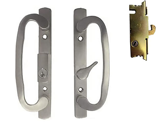 Sliding Glass Patio Door Handle Kit with Mortise Lock, B-Position, Brushed Chrome, Keyed