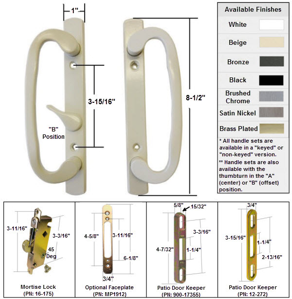 Sliding Glass Patio Door Handle Kit with Mortise Lock and Keepers, B-Position, Beige, Non-Keyed