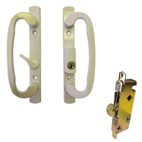 Sliding Glass Patio Door Handle Kit with Mortise Lock, B-Position, Almond, Keyed