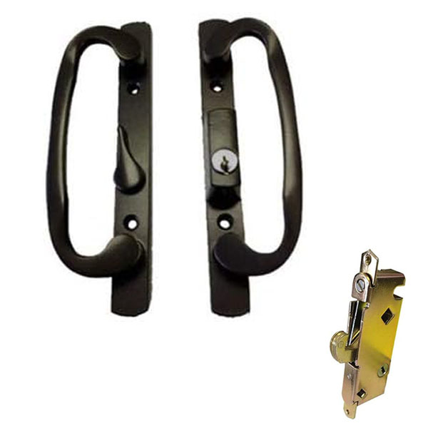 Sliding Glass Patio Door Handle Kit with Mortise Lock, B-Position, Black, Keyed