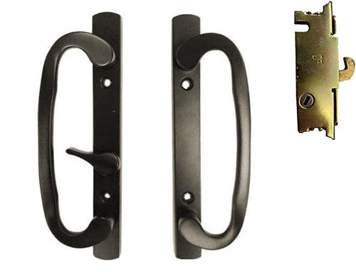 Sliding Glass Patio Door Handle Kit with Mortise Lock, B-Position, Bronze, Non-Keyed