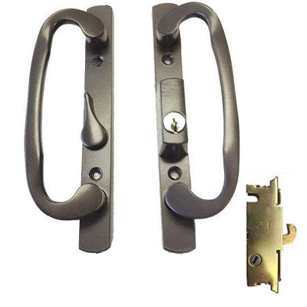 Sliding Glass Patio Door Handle Kit with Mortise Lock, B-Position, Bronze, Keyed
