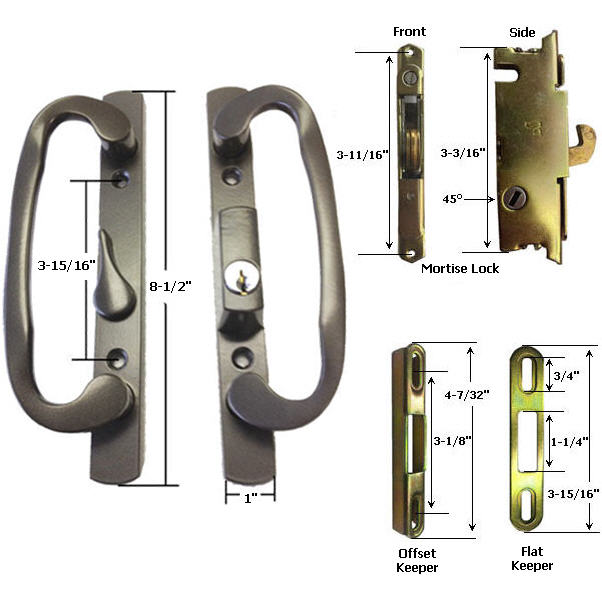 Sliding Glass Patio Door Handle Kit with Mortise Lock and Keepers, B-Position, Bronze, Keyed