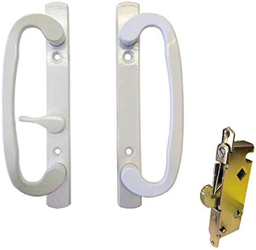 Sliding Glass Patio Door Handle Kit with Mortise Lock, B-Position, White, Non-Keyed