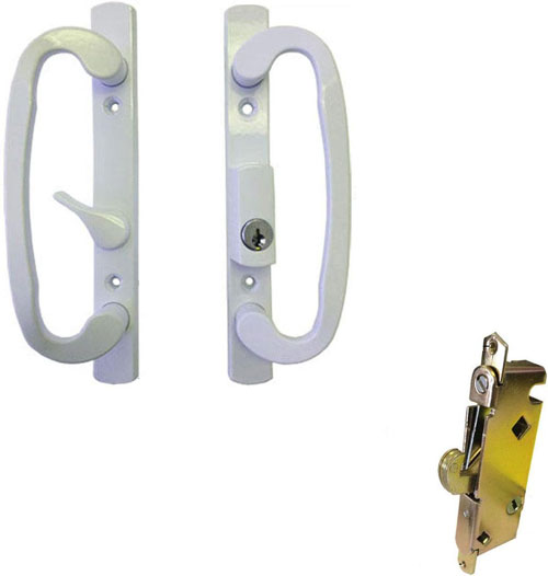 Sliding Glass Patio Door Handle Kit with Mortise Lock, B-Position, White, Keyed