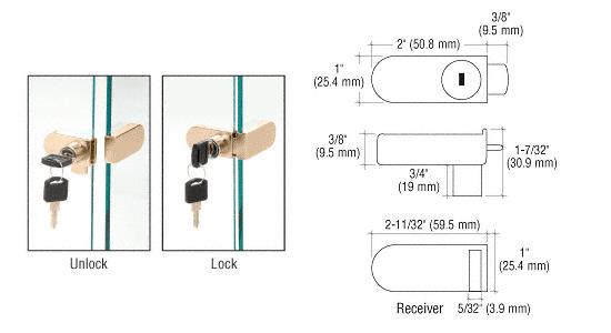 CRL Gold Plated No-Drill Showcase Lock