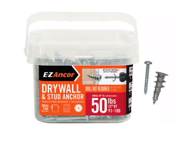 E-Z Ancor Stud Solver 50 lbs. Drywall and Stud Anchors - Pack of 100