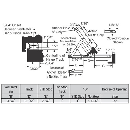 STB Casement Hinge, 4-Bar, Steel, Standard Duty, 10"
