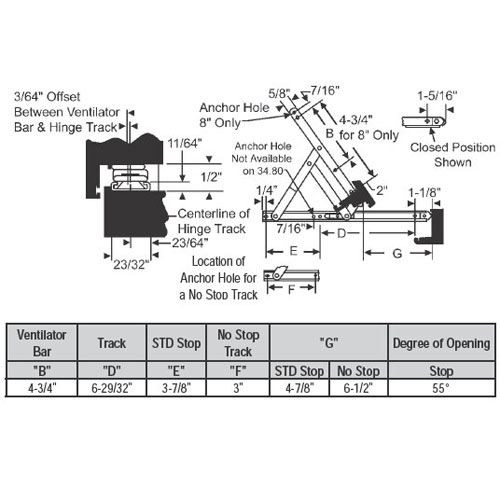 STB Casement Hinge, 4-Bar, Steel, Standard Duty, 12"