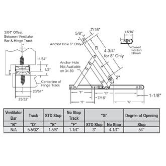 STB Casement Hinge, 4-Bar, Steel, Standard Duty, 8"