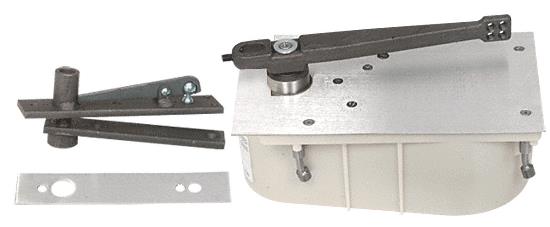CRL Rixson Model 28 Center-Hung 90 Degree Selective Hold-Open Floor Mounted Closer - Complete Package - Satin Chrome - Right Hand