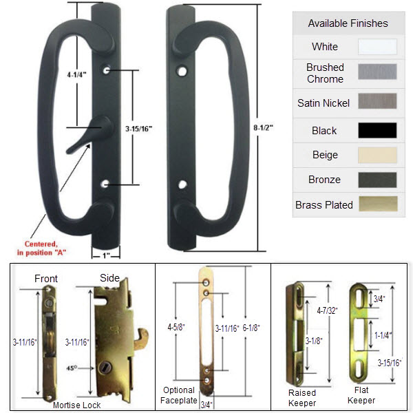 Sliding Glass Patio Door Handle Kit with Mortise Lock and Keepers, A-Position, Black, Non-Keyed