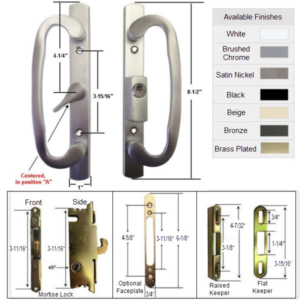 Sliding Glass Patio Door Handle Kit with Mortise Lock and Keepers, A-Position, Brushed Chrome, Keyed | SPECIAL ORDER
