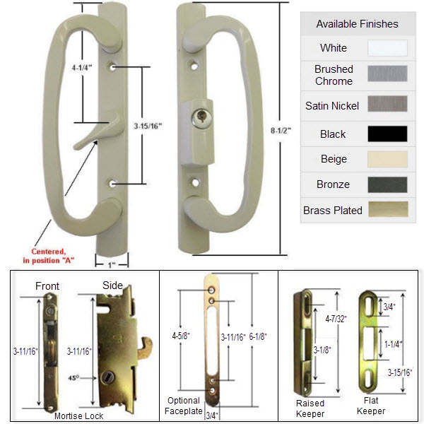 Sliding Glass Patio Door Handle Kit with Mortise Lock and Keepers, A-Position, Beige, Keyed